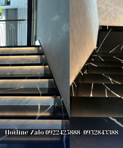 đá ốp cầu thang màu đen trắng vân mây