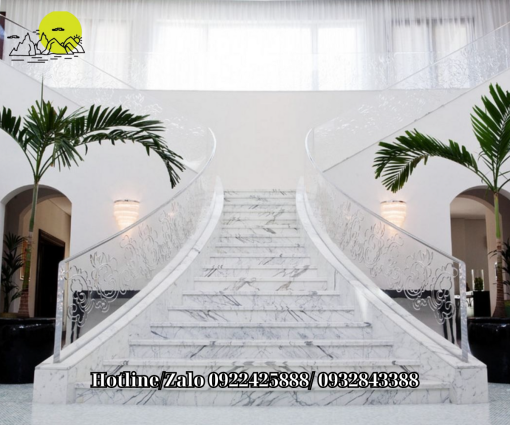 đá ốp cầu thang màu trắng