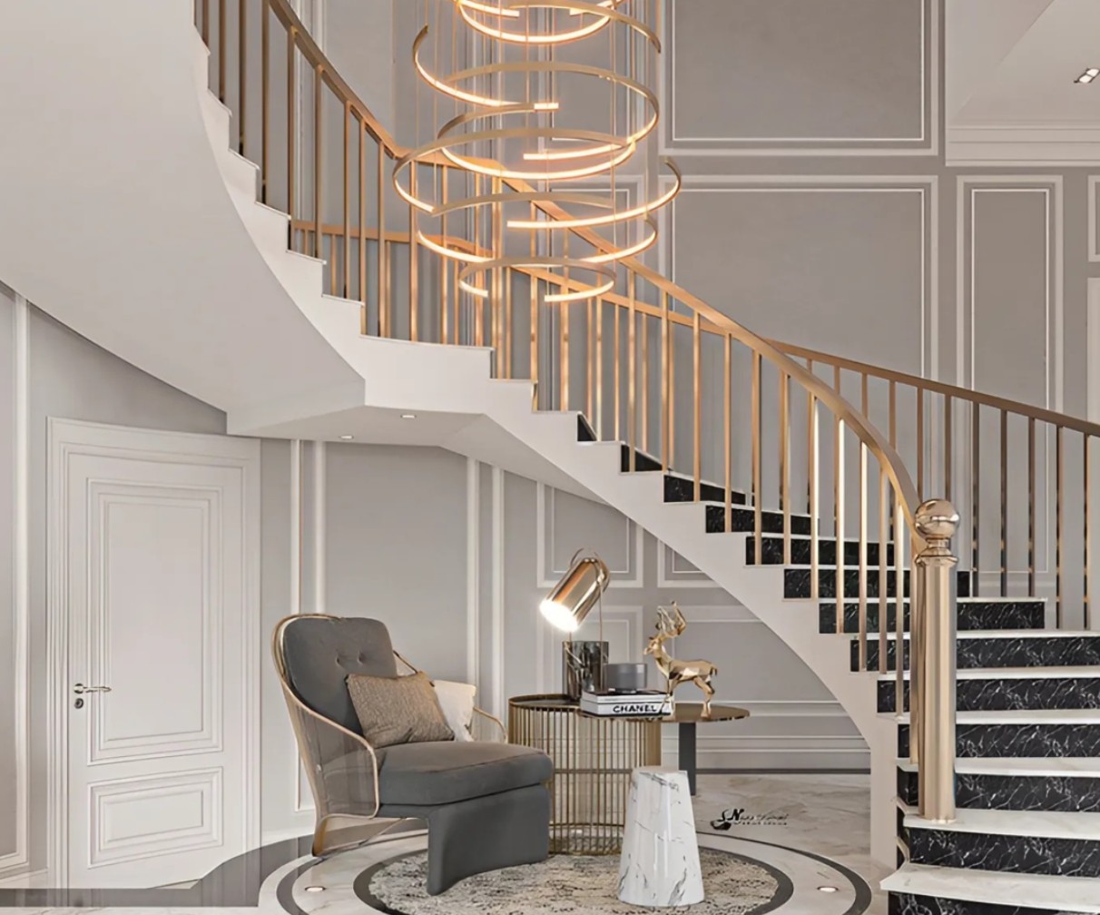 Cách phối màu đá cầu thang với nội thất hiện đại