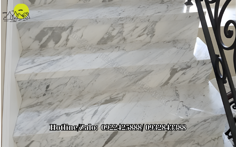 Đá ốp cầu thang marble trắng ý