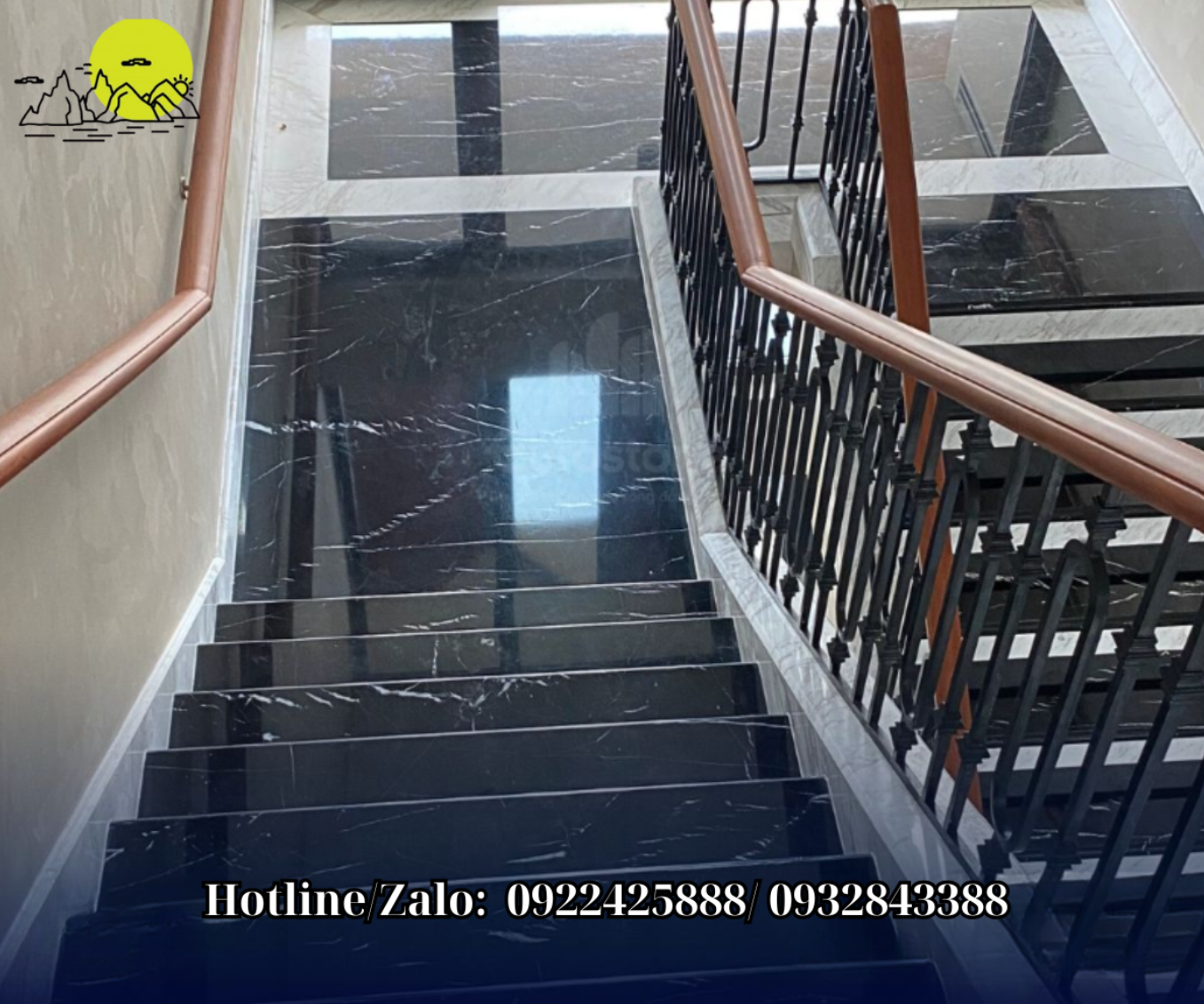 mẫu cầu thang đá granite đen kim sa