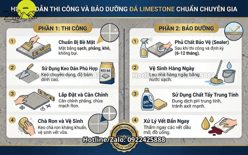 Hướng Dẫn Thi Công Và Bảo Dưỡng Đá Limestone Chuẩn Chuyên Gia