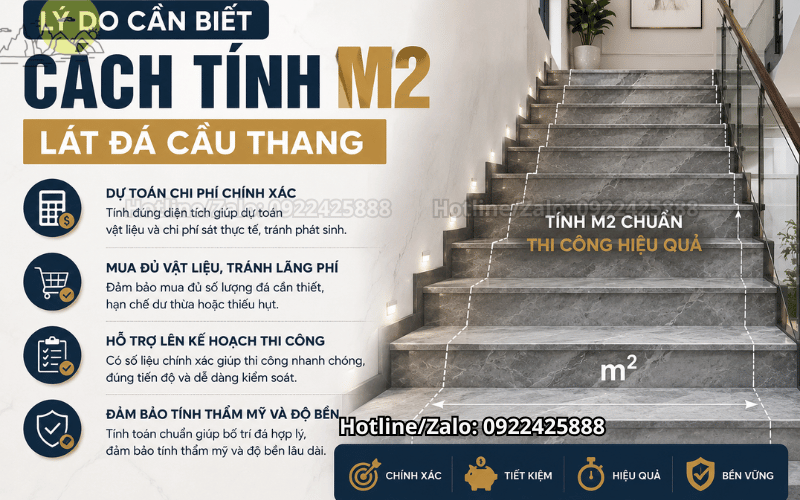 Cách tính m2 lát đá cầu thang