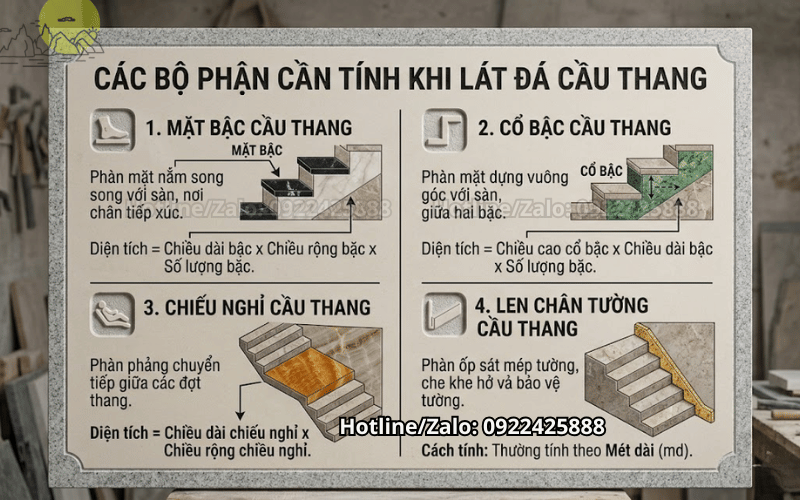 Cách tính m2 lát đá cầu thang