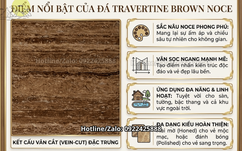 Đá travertine Brown Noce