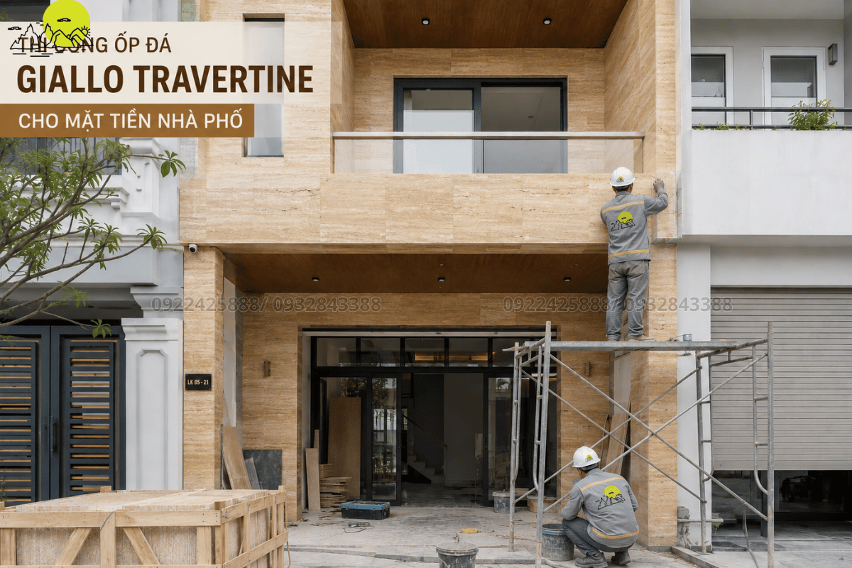 30 mẫu Đá Travertine - Hình ảnh thi công mặt tiền bằng đá Giallo Travertine