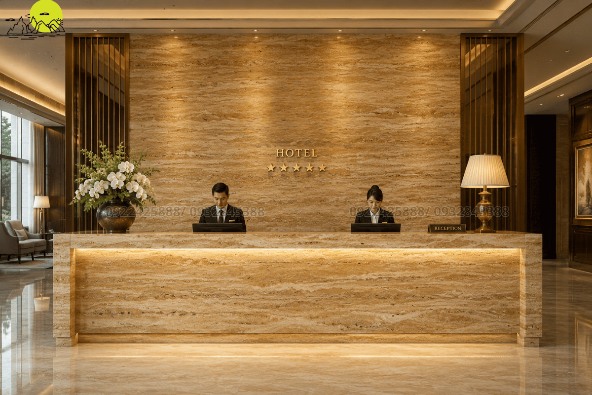 30 mẫu Đá Travertine - Quầy lễ tân ấn tượng với đá Gold Ocre Travertine