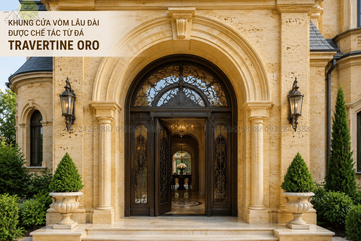 30 mẫu Đá Travertine - Cửa vòm lâu đài chế tác từ đá Travertine Oro