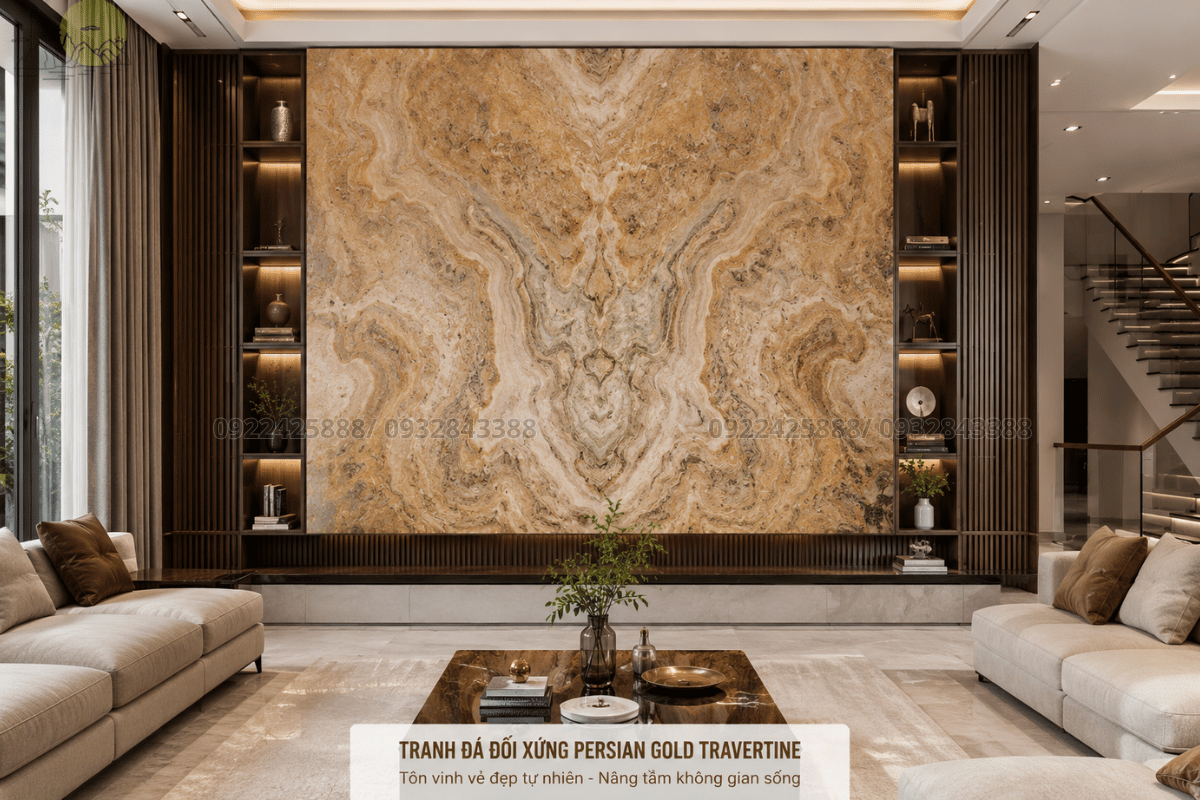 30 mẫu Đá Travertine - Tranh đá đối xứng Persian Gold đẳng cấp