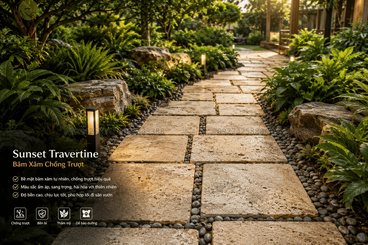 30 mẫu Đá Travertine - Lối đi sân vườn độc đáo bằng đá Sunset Travertine