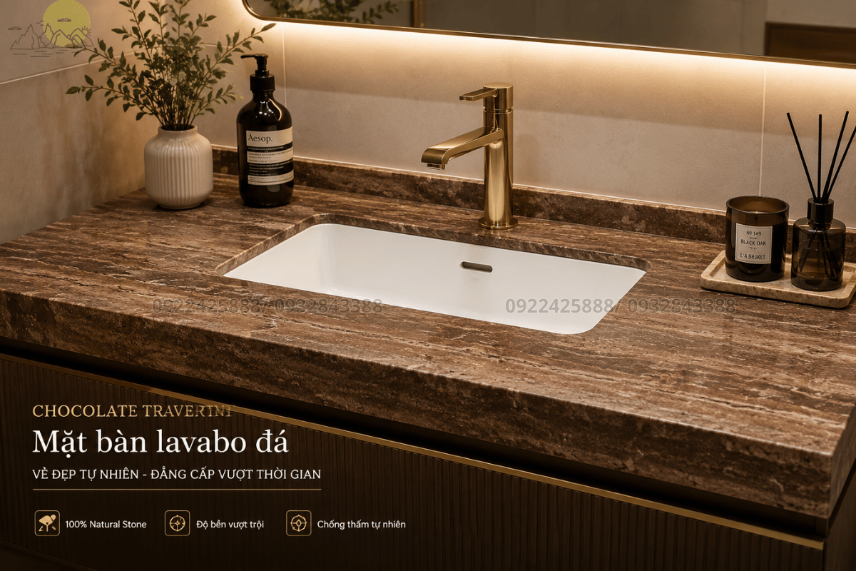30 mẫu Đá Travertine - Mặt bàn lavabo đá Chocolate Travertine tinh tế
