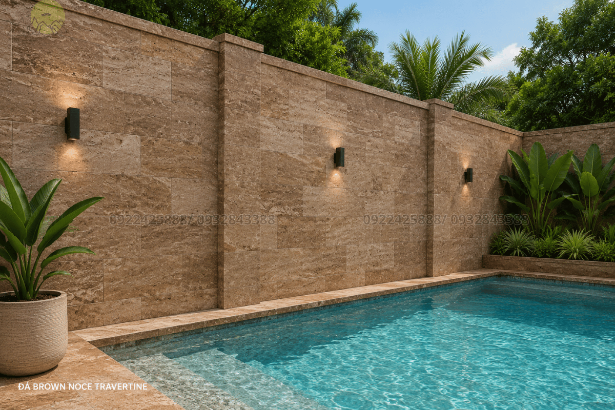 30 mẫu Đá Travertine - Mặt bàn lavabo đá Chocolate Travertine tinh tế