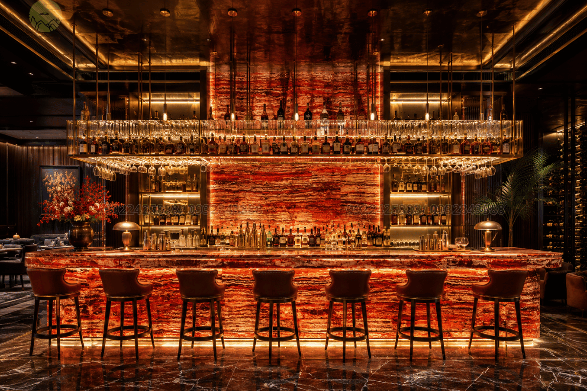 30 mẫu Đá Travertine - Quầy bar nhà hàng nổi bật với đá Red Fire Travertine