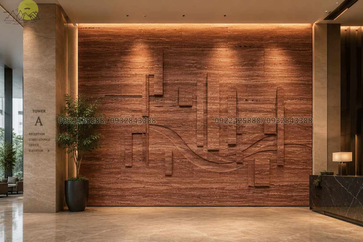 30 mẫu Đá Travertine - Mảng tường nghệ thuật ốp đá Travertine Bordeaux