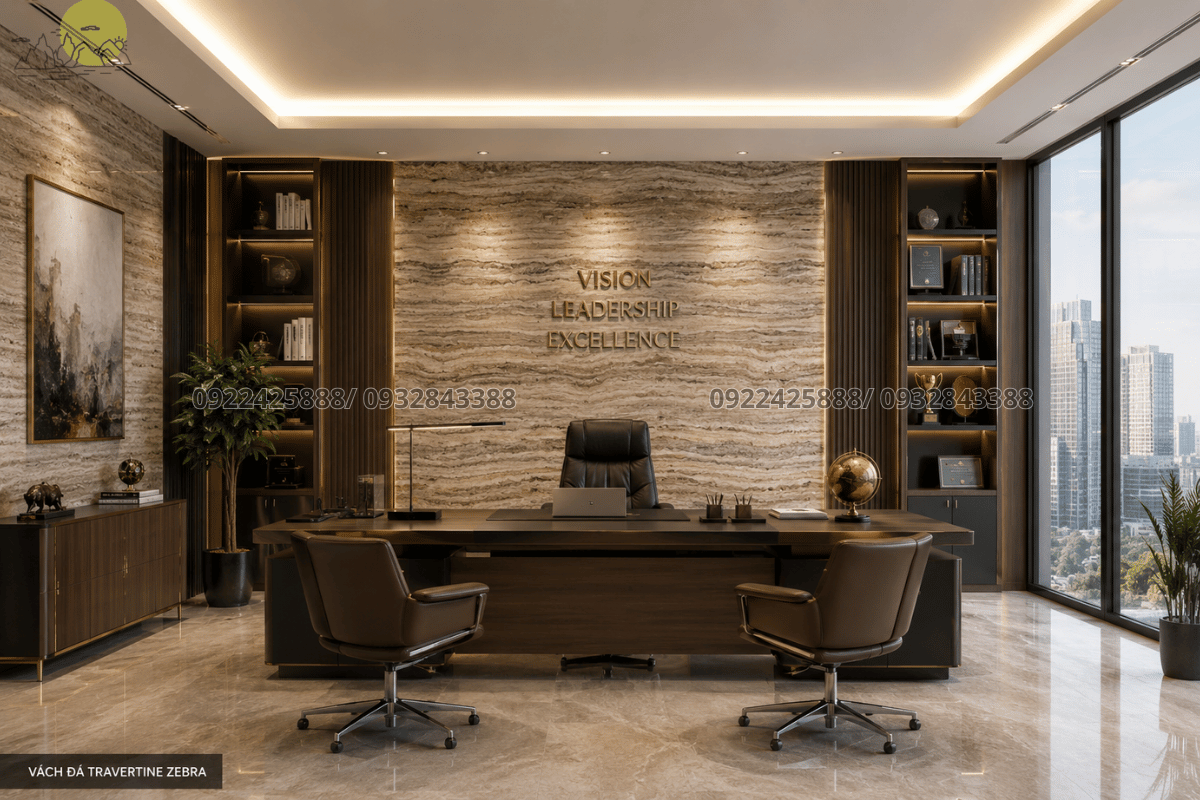 30 mẫu Đá Travertine - Vách làm việc uy quyền với đá Travertine Zebra