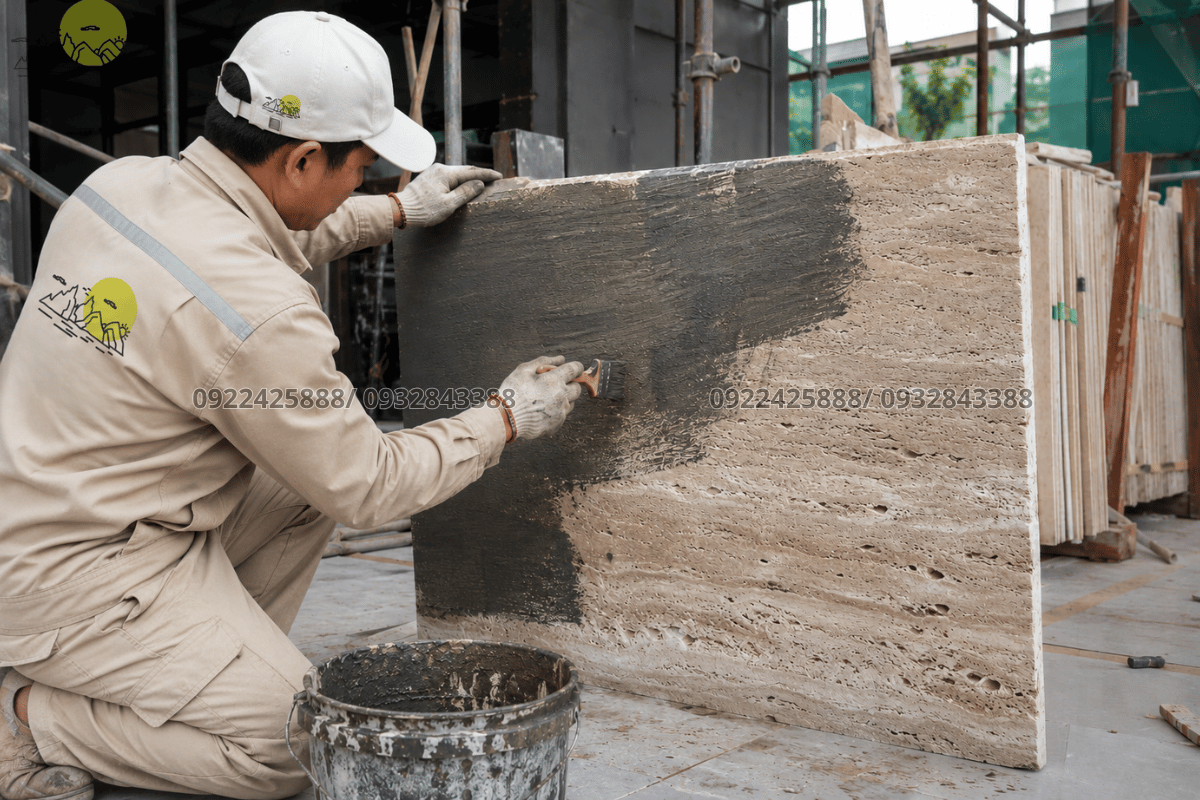 30 mẫu Đá Travertine - Hình ảnh thi công quét chống thấm chuyên dụng cho đá Travertine tự nhiên