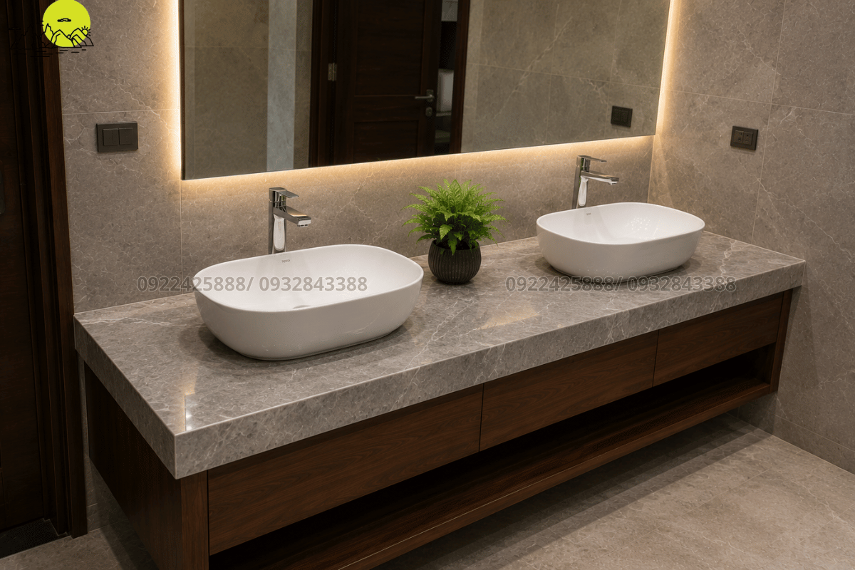 Hình ảnh sản phẩm bàn đá lavabo hoàn thiện bàn giao tại công trình