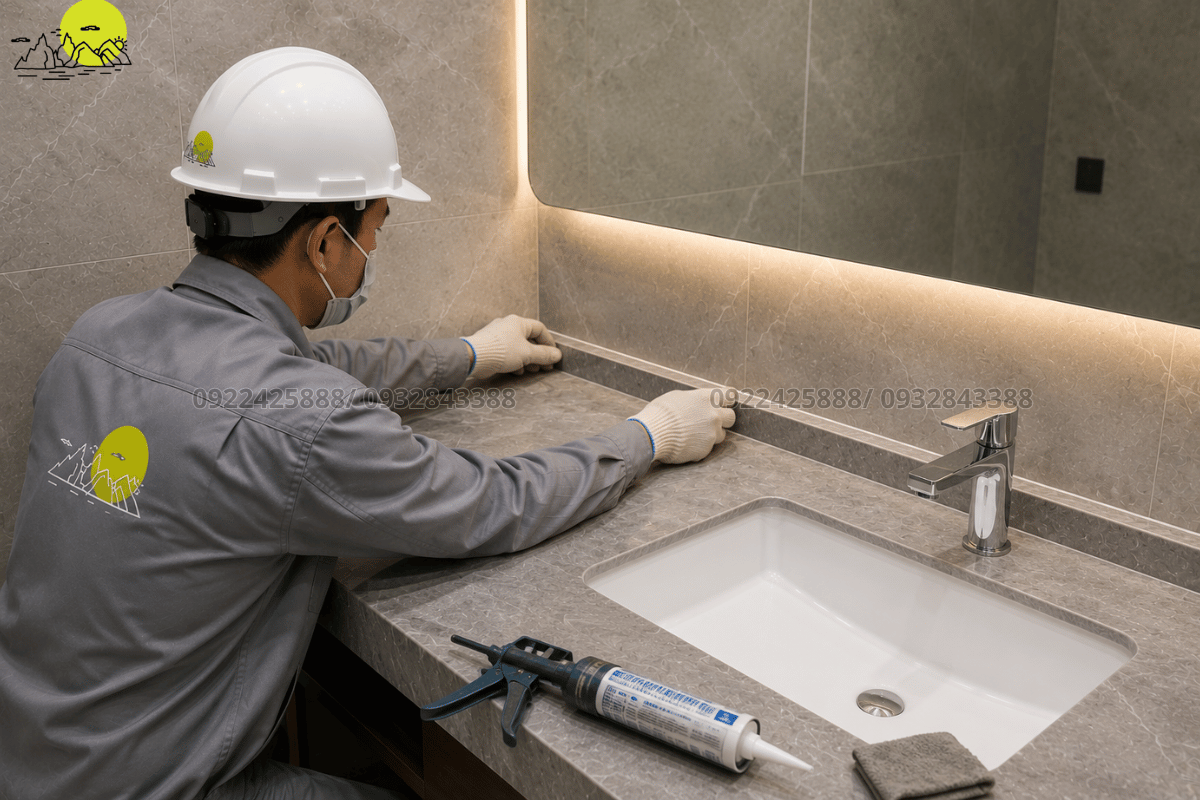 Kỹ thuật gắn len đá chắn nước vào mặt tường phòng tắm phẳng mịn