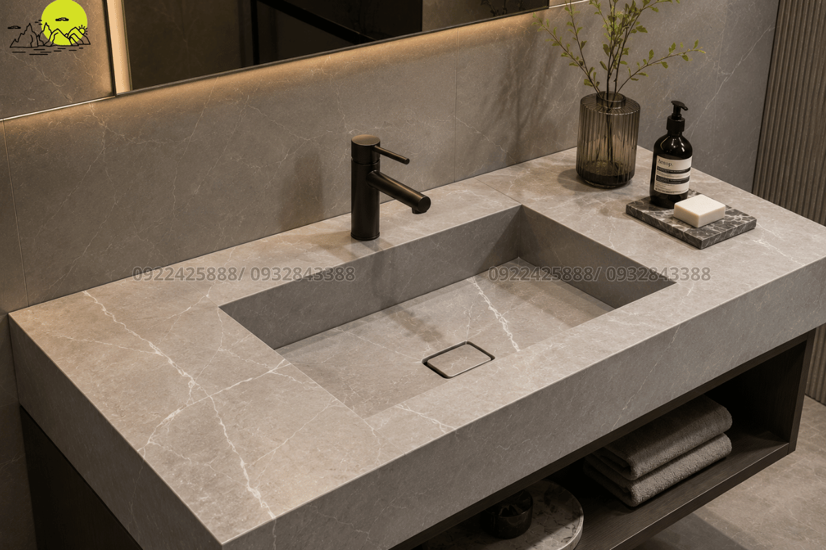 Hình ảnh chậu rửa mặt lavabo đúc nguyên khối từ đá nung kết cao cấp