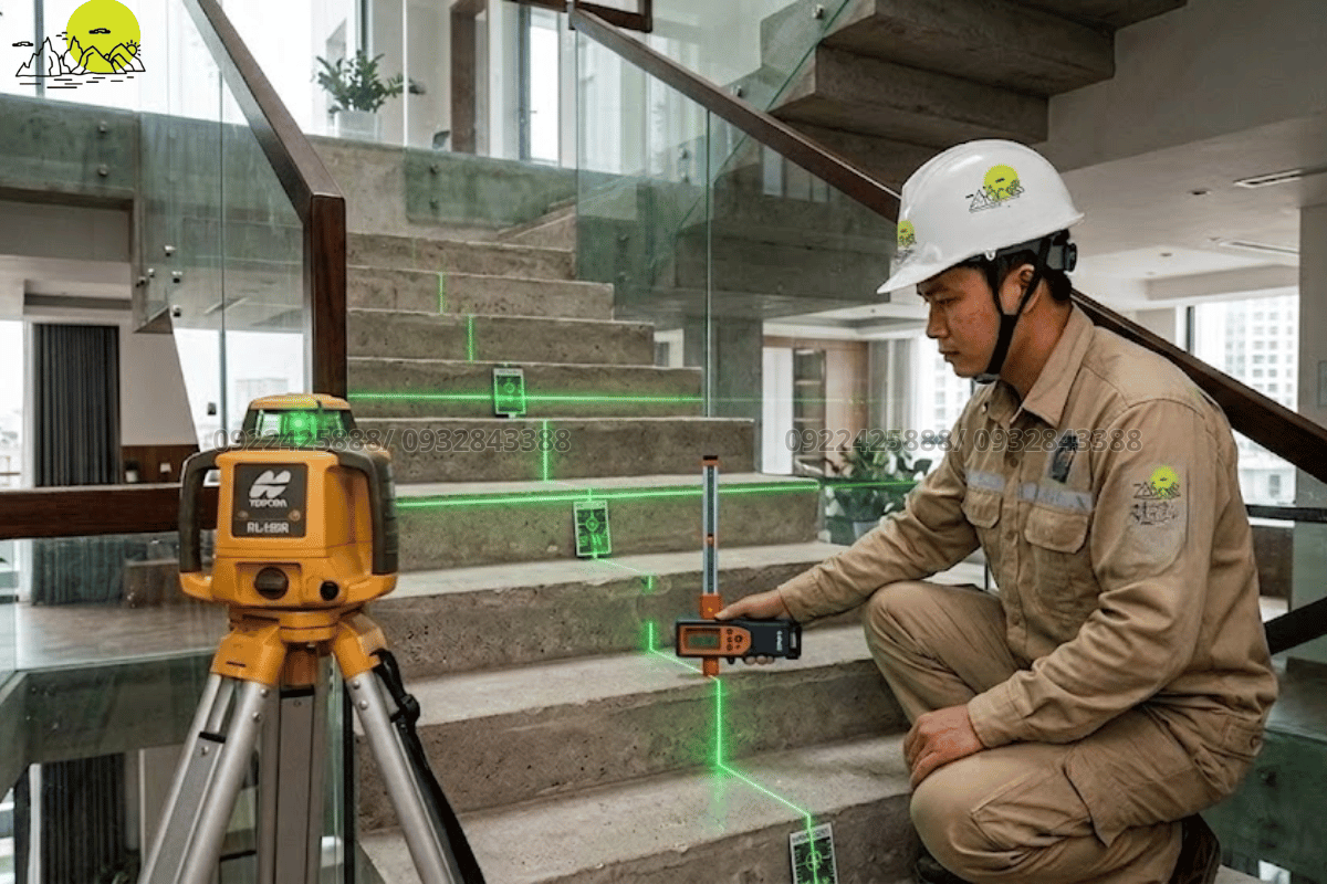 Kỹ thuật sử dụng máy cân bằng laser định vị cao độ bậc thềm