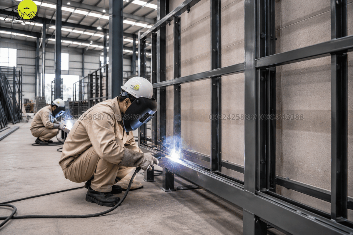Lắp đặt hệ khung xương thép hộp mạ kẽm chịu lực kiên cố phục vụ ốp treo đá ngoại thất