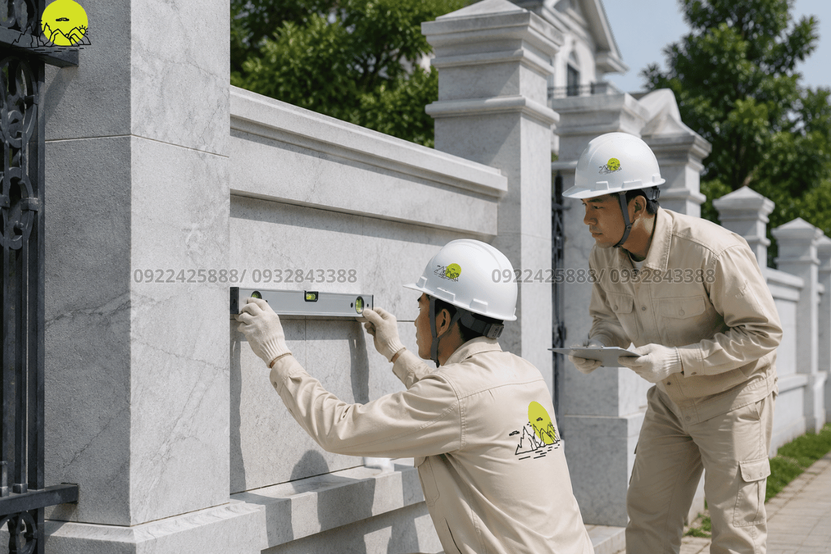 đo đạc độ phẳng bề mặt mạch liên kết tường rào đá