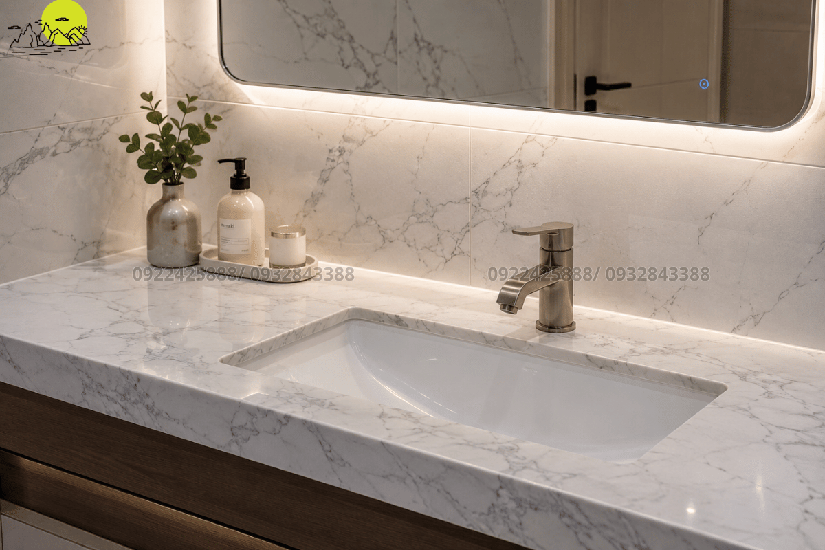 Nghiệm thu bàn giao hệ thống chậu rửa mặt đá hoàn thiện sắc nét cho gia chủ