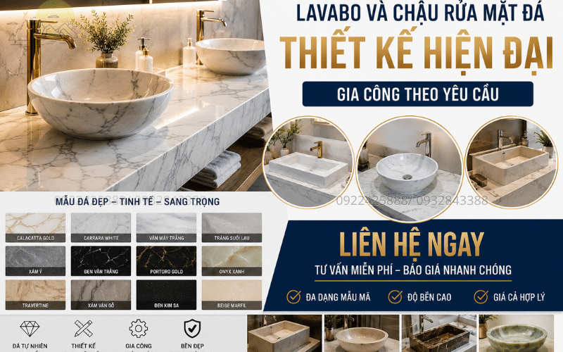 Lavabo Và Chậu Rửa Mặt Đá Thiết Kế Hiện Đại Gia Công Theo Yêu Cầu Liên Hệ Ngay