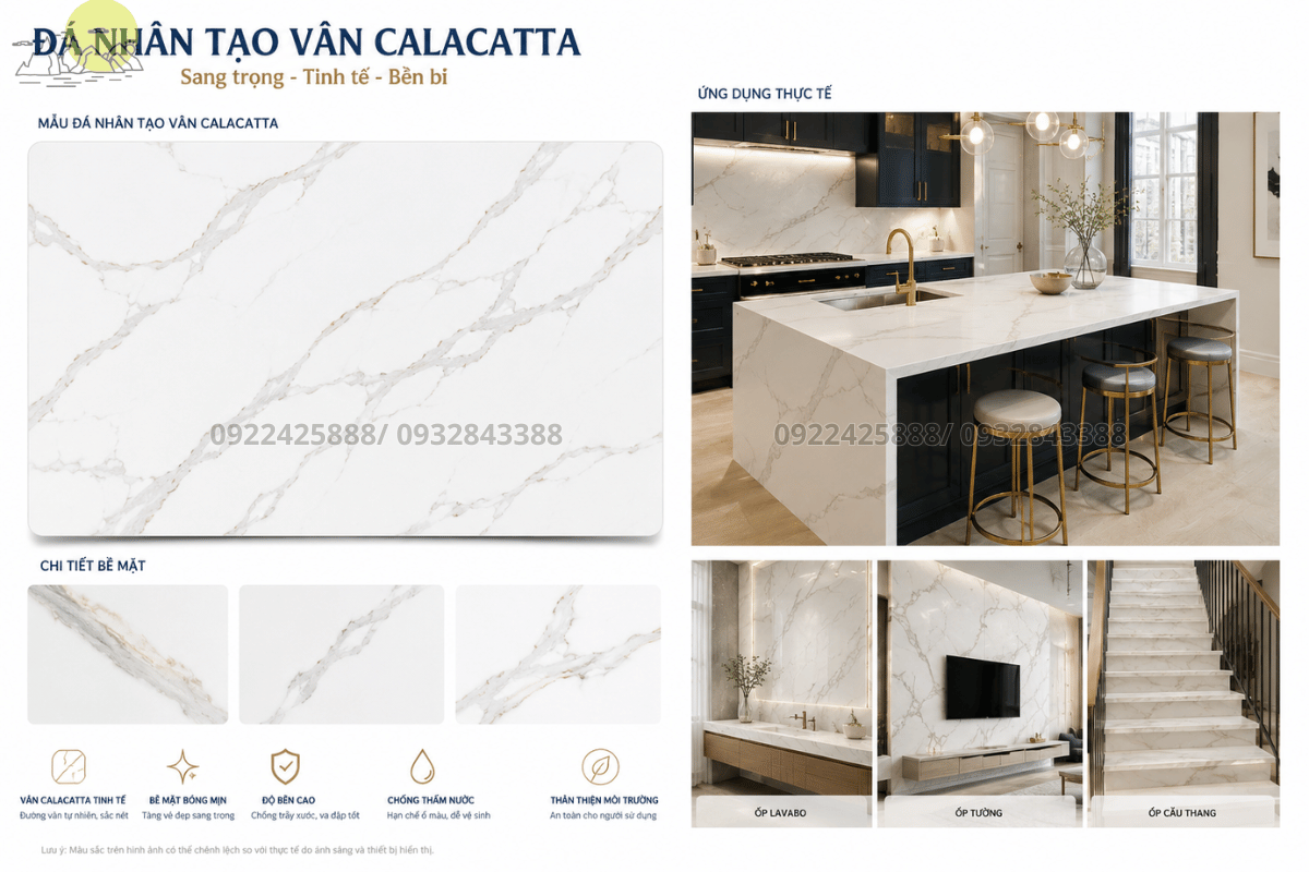 Tấm đá nhân tạo vân Calacatta sang trọng