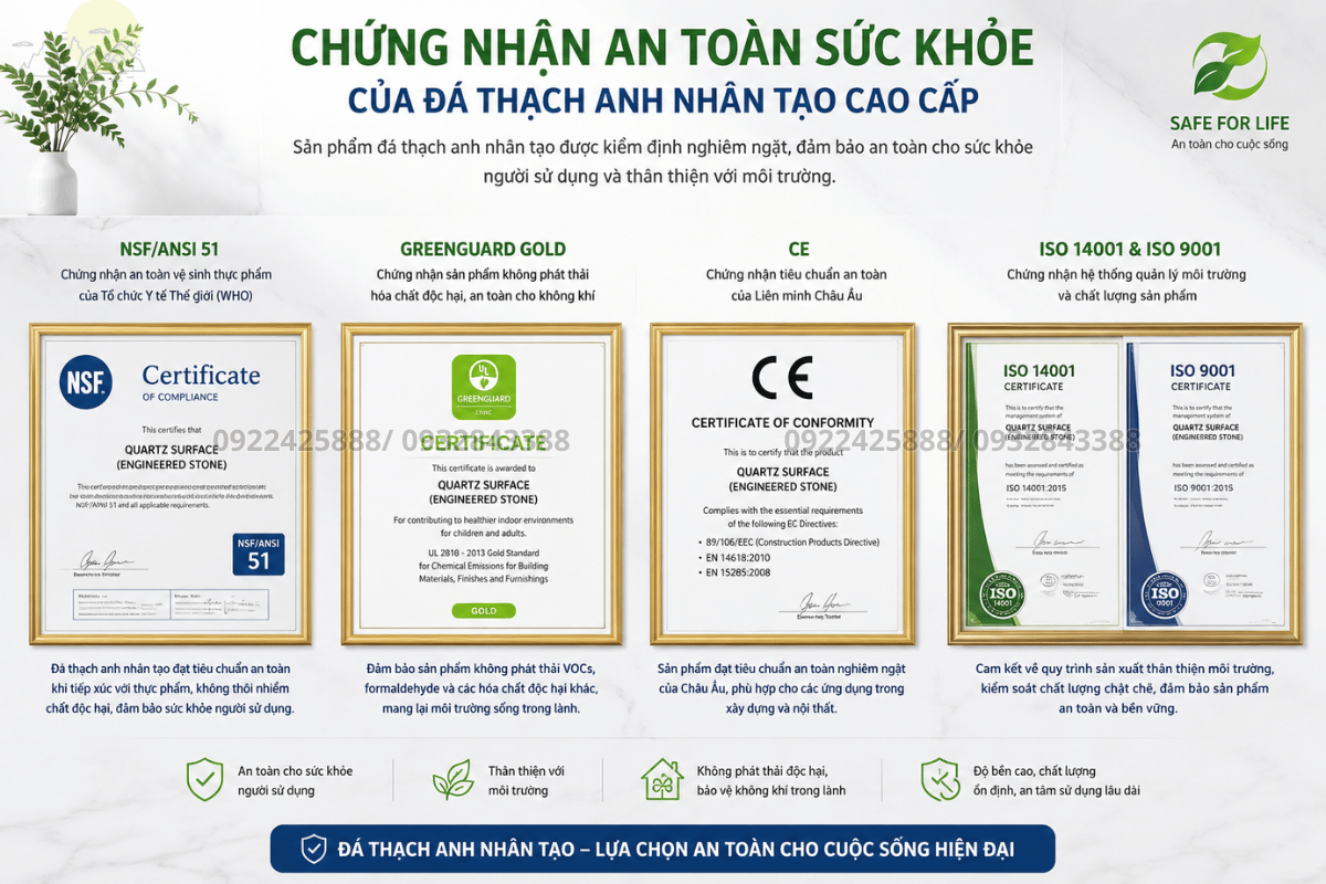 Chứng nhận an toàn sức khỏe của đá thạch anh nhân tạo