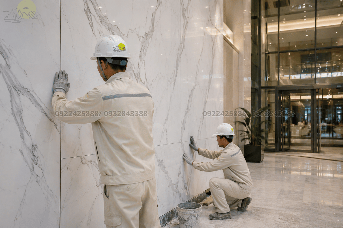Thi công ốp đá sảnh chính cho trung tâm thương mại
