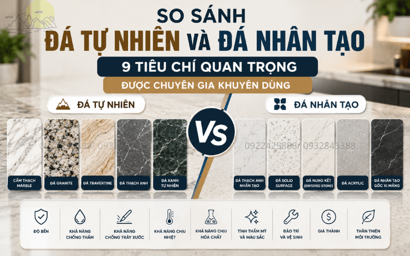 so sánh đá tự nhiên và đá nhân tạo