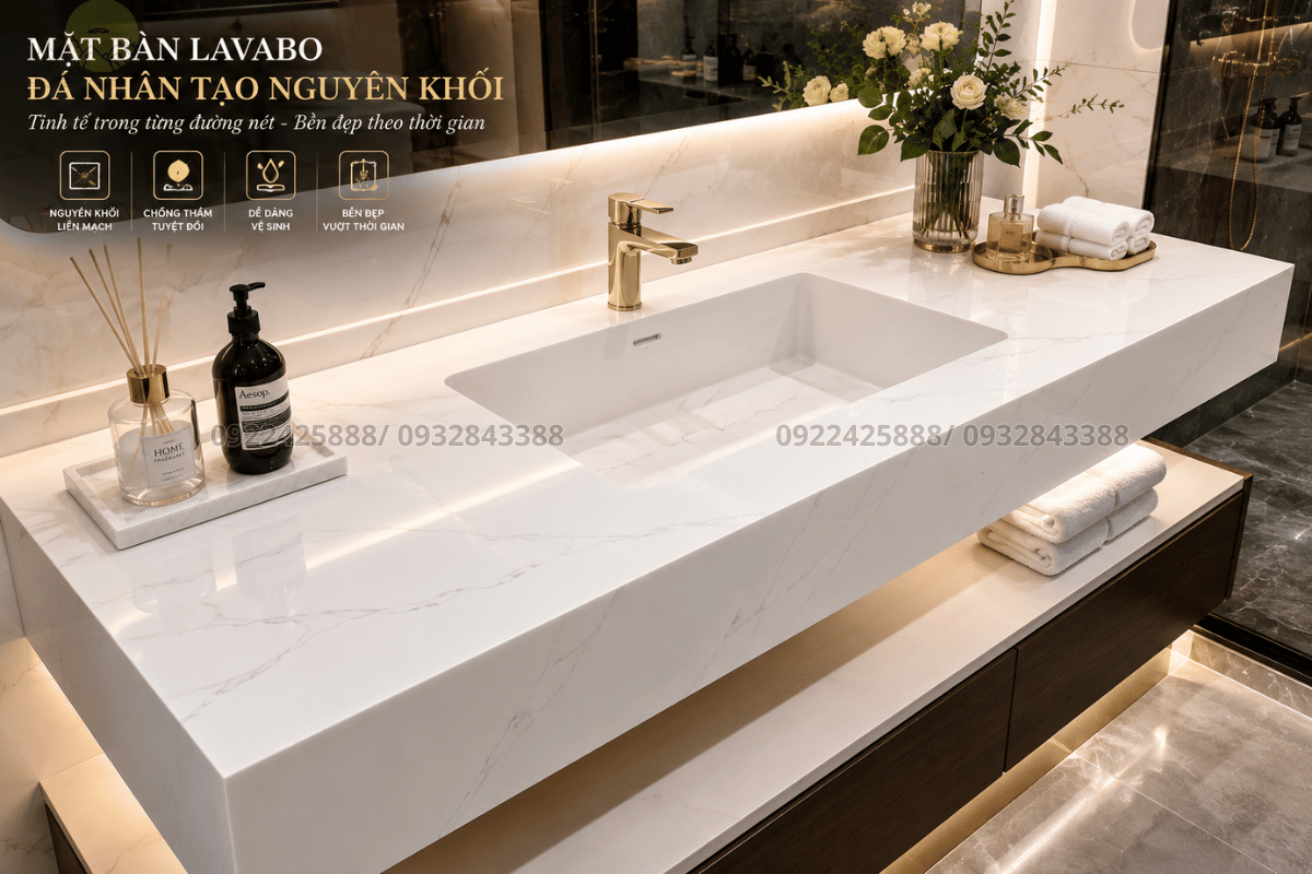 Mặt bàn lavabo phòng tắm bằng đá nhân tạo nguyên khối