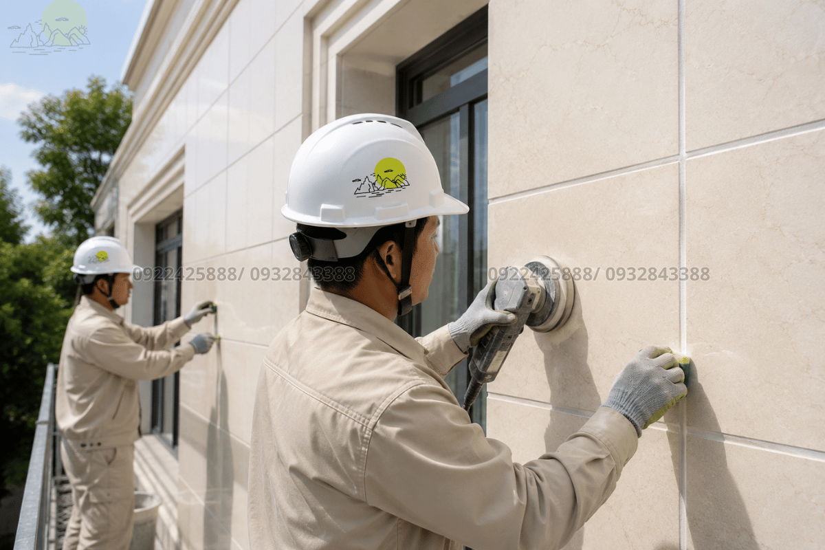 Quá trình đánh bóng và xử lý chống thấm khe ron