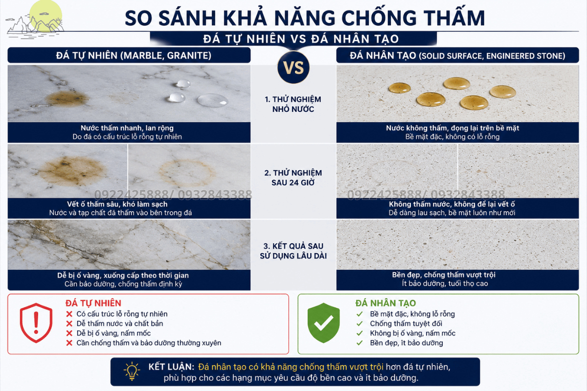 so sánh khả năng chống thấm đá tự nhiên và nhân tạo