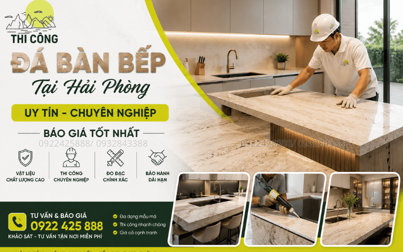 Thi công đá bàn bếp tại Hải Phòng - Khảo sát đo đạc thực tế tại biệt thự cao cấp