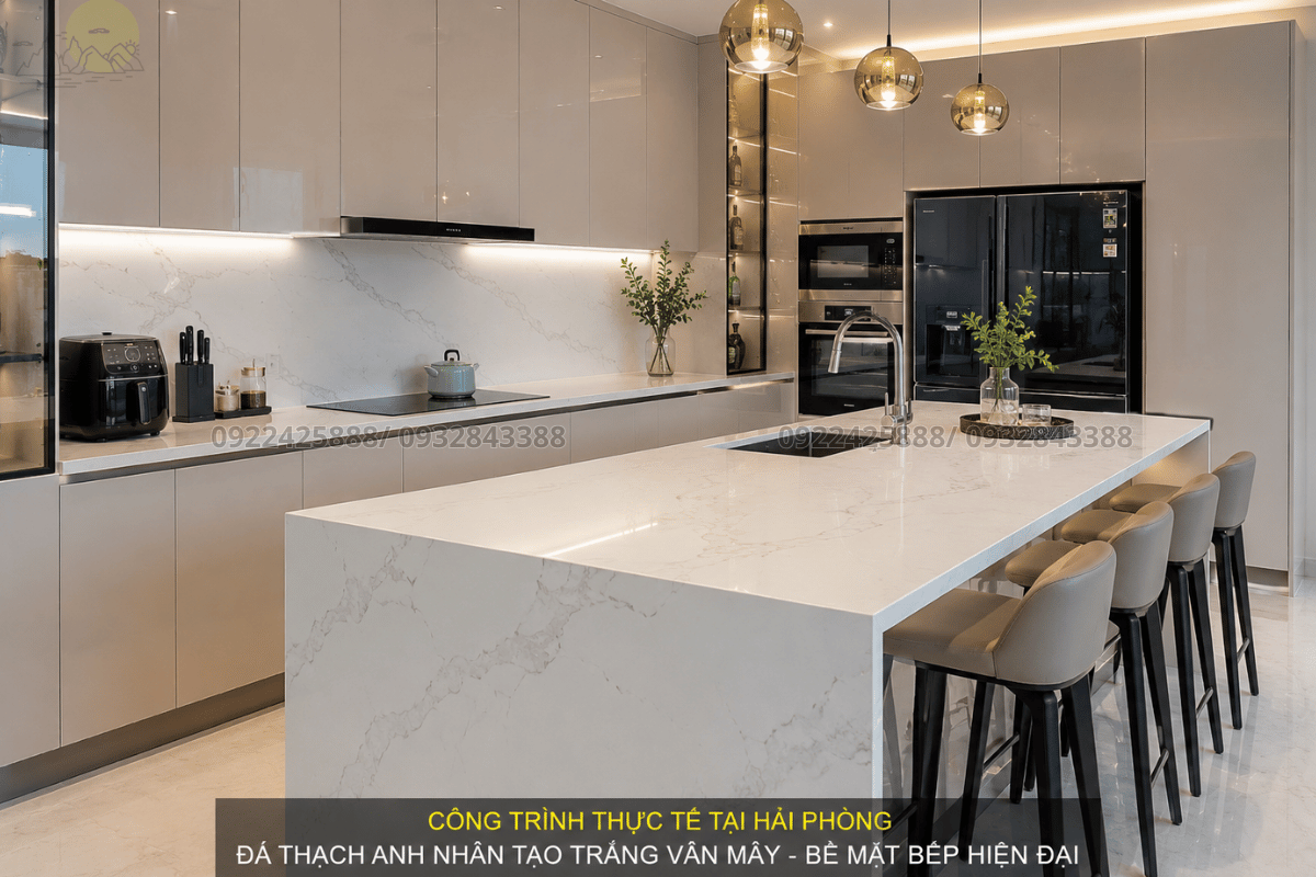 Thi công đá bàn bếp tại Hải Phòng - Nghiệm thu bàn bếp đẹp hoàn mỹ cho gia chủ
