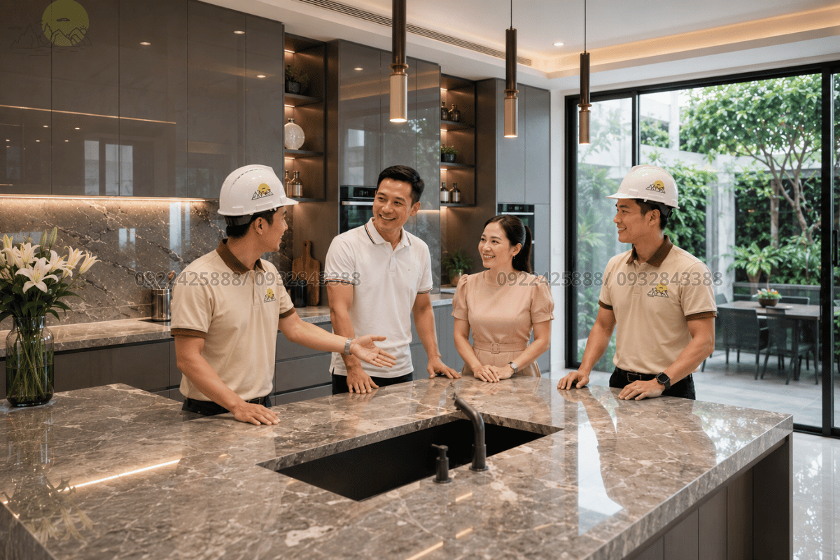 Thi công đá bàn bếp tại Hải Phòng - Khách hàng Đất Cảng hoàn toàn hài lòng nghiệm thu