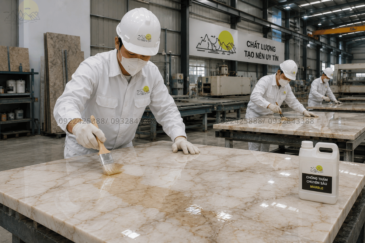 Thi công đá bàn bếp tại Hải Phòng - Xử lý chống thấm đá Marble tiêu chuẩn cao