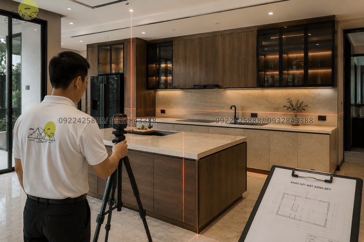Thi công đá bàn bếp tại Hải Phòng - Khảo sát đo đạc thực tế tại biệt thự cao cấp