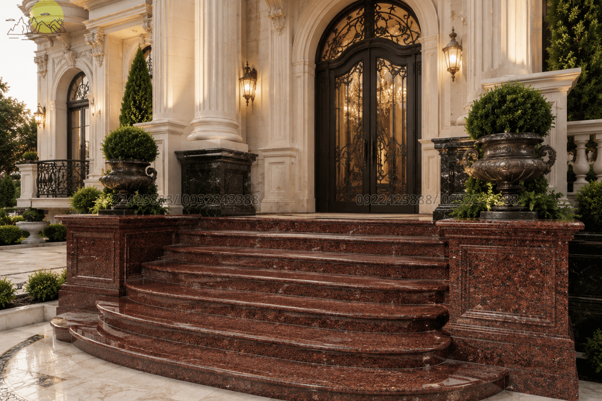 Thiết kế bậc tam cấp biệt thự sang trọng sử dụng dòng đá Granite đỏ Ruby nhập khẩu