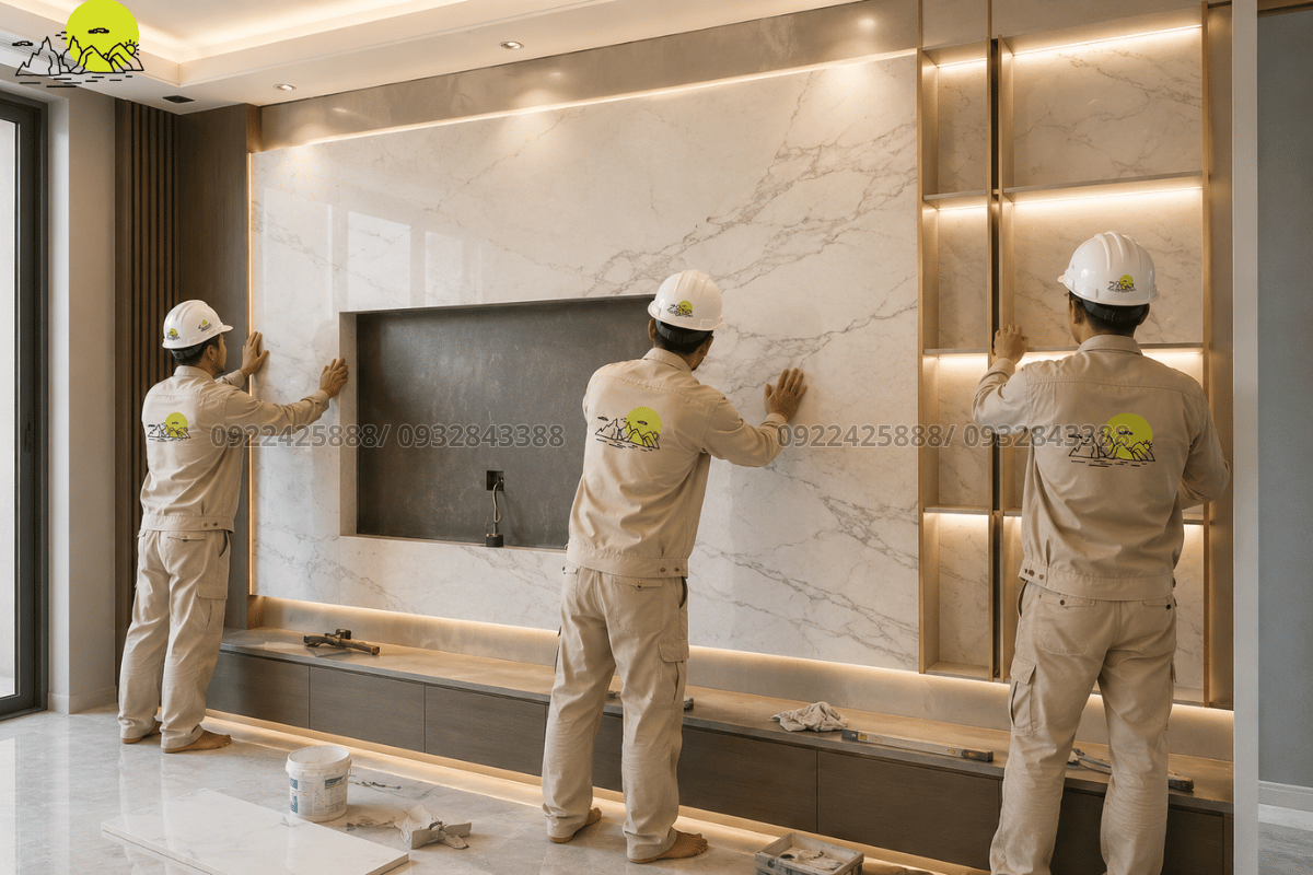 Dịch vụ thi công vách tivi và vách trang trí bằng đá tự nhiên thiết kế theo yêu cầu sang trọng