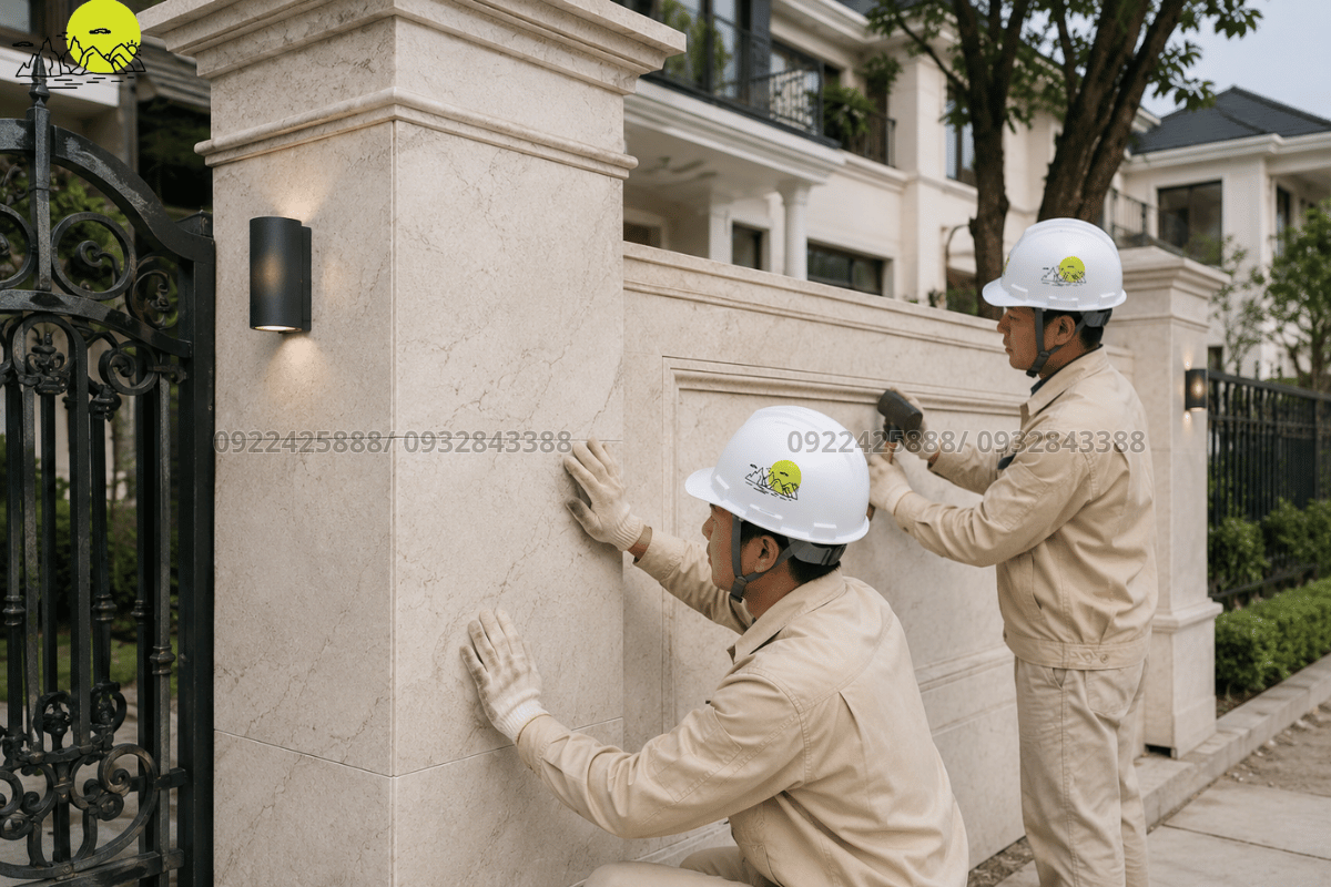 Dịch vụ thi công đá ốp cột và tường rào ngoại thất biệt thự trọn gói chuyên nghiệp