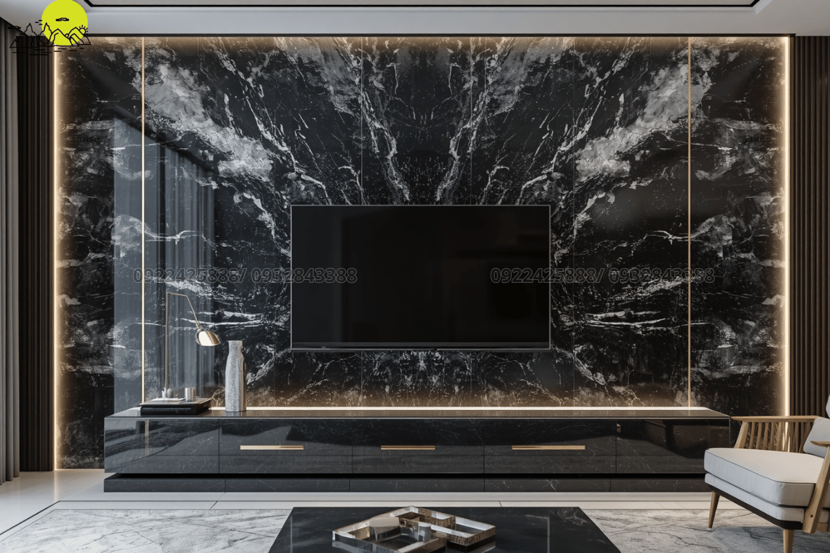 Sự huyền bí quyền lực của mảng vách trang trí phòng khách bằng đá Granite nhập khẩu