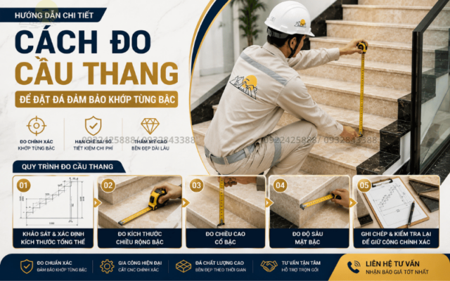 Cách đo cầu thang để đặt đá chính xác giúp tối ưu chi phí gia công