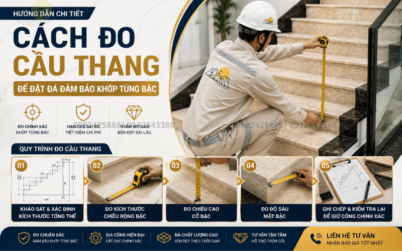 Cách đo cầu thang để đặt đá chính xác giúp tối ưu chi phí gia công