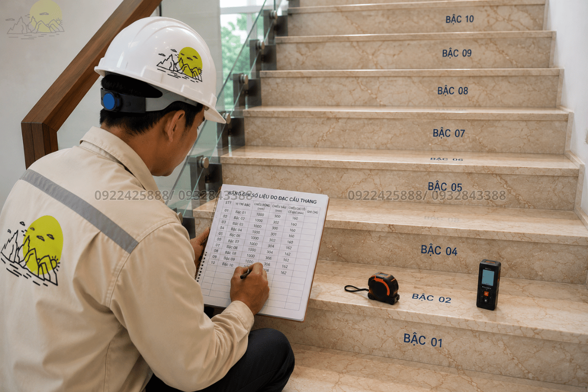Ghi chép cẩn thận số liệu giúp việc thực hiện cách đo cầu thang để đặt đá hiệu quả hơn