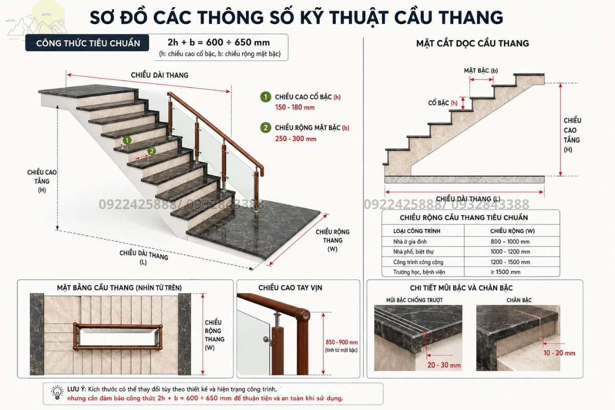 Các thông số kỹ thuật trong cách đo kích thước cầu thang trước khi thi công