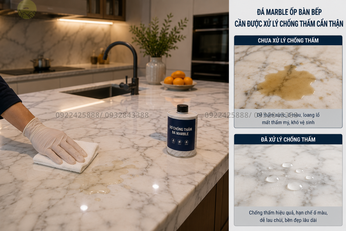 Hình ảnh mặt bàn bếp ốp đá Marble vân tự nhiên