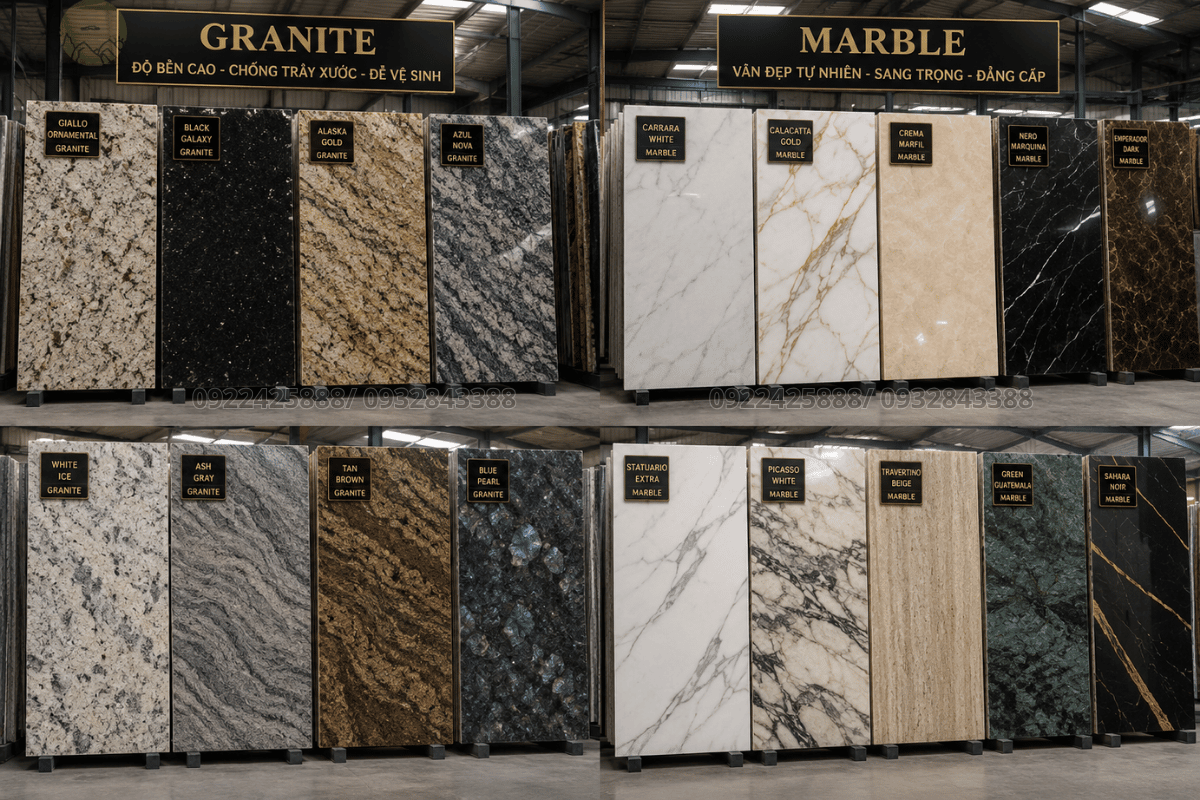 Lựa chọn vật liệu Đá Cầu Thang chất lượng như Granite hoặc đá nhân tạo cao cấp